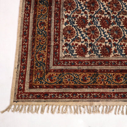 Warangal Weave Kalamkari Block Printed Cotton Durrie / Carpet / Rug (110 x 73 in)