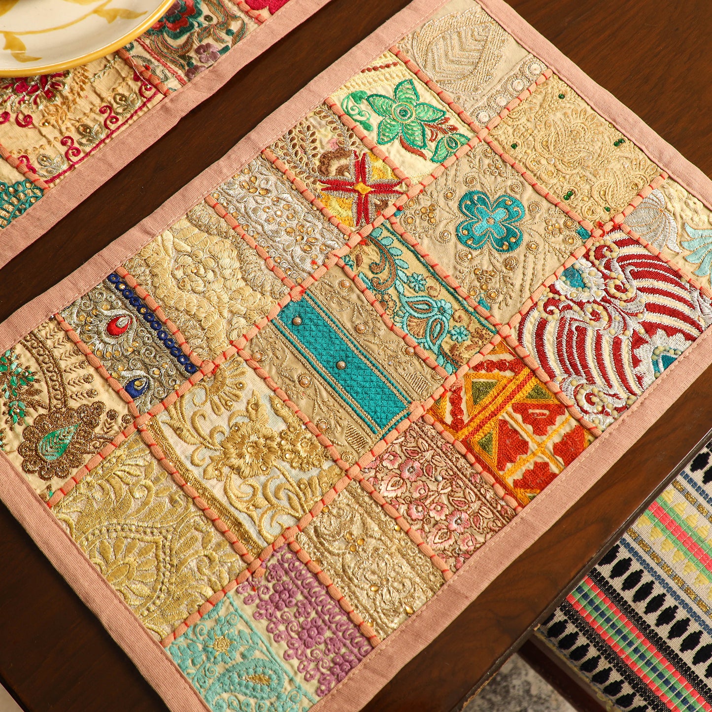 Khambadiya Patchwork Table Runner with Table Mat Set 02