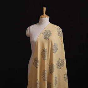 Beige - Pure Handwoven Merino Wool Fabric in Akola Block Prints 01