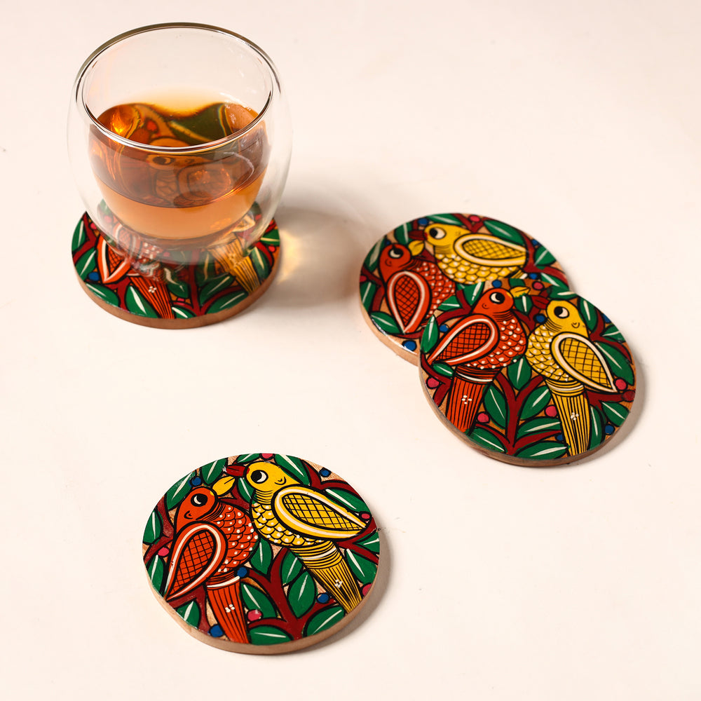 Bengal Patua Handpainted Akashmoni Wooden Coasters (Set of 4) 16