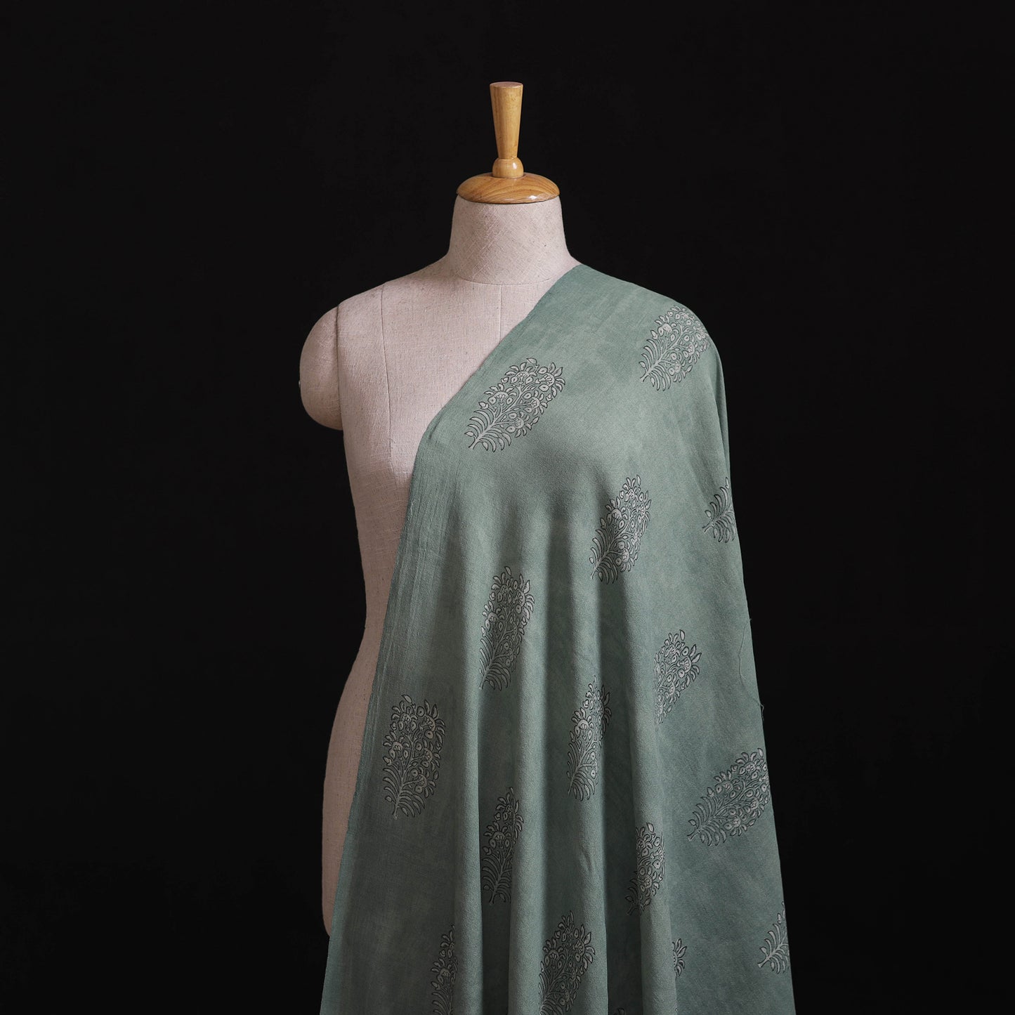 Green - Pure Handwoven Merino Wool Fabric in Akola Block Prints 02