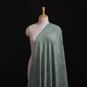 Green - Pure Handwoven Merino Wool Fabric in Akola Block Prints 02