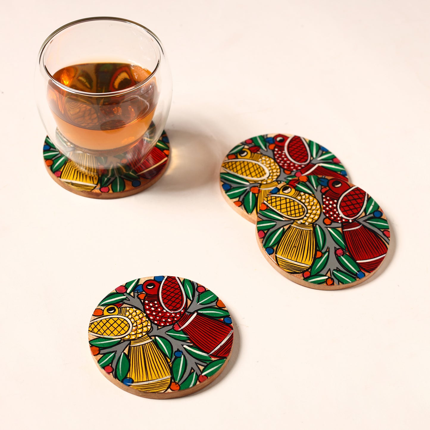 Bengal Patua Handpainted Akashmoni Wooden Coasters (Set of 4) 18