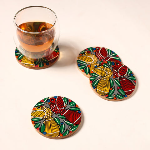 Bengal Patua Handpainted Akashmoni Wooden Coasters (Set of 4) 18