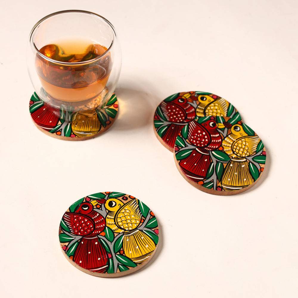 Bengal Patua Handpainted Akashmoni Wooden Coasters (Set of 4) 19