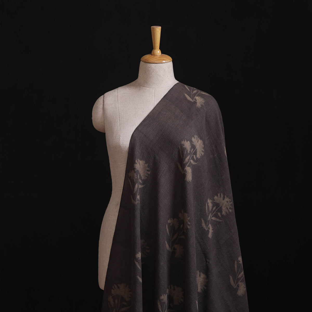 Black - Pure Handwoven Merino Wool Fabric in Akola Block Prints 04