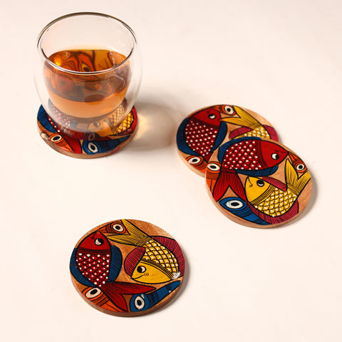 Bengal Patua Handpainted Akashmoni Wooden Coasters (Set of 4) 20