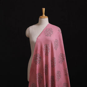 Pink - Pure Handwoven Merino Wool Fabric in Akola Block Prints 05