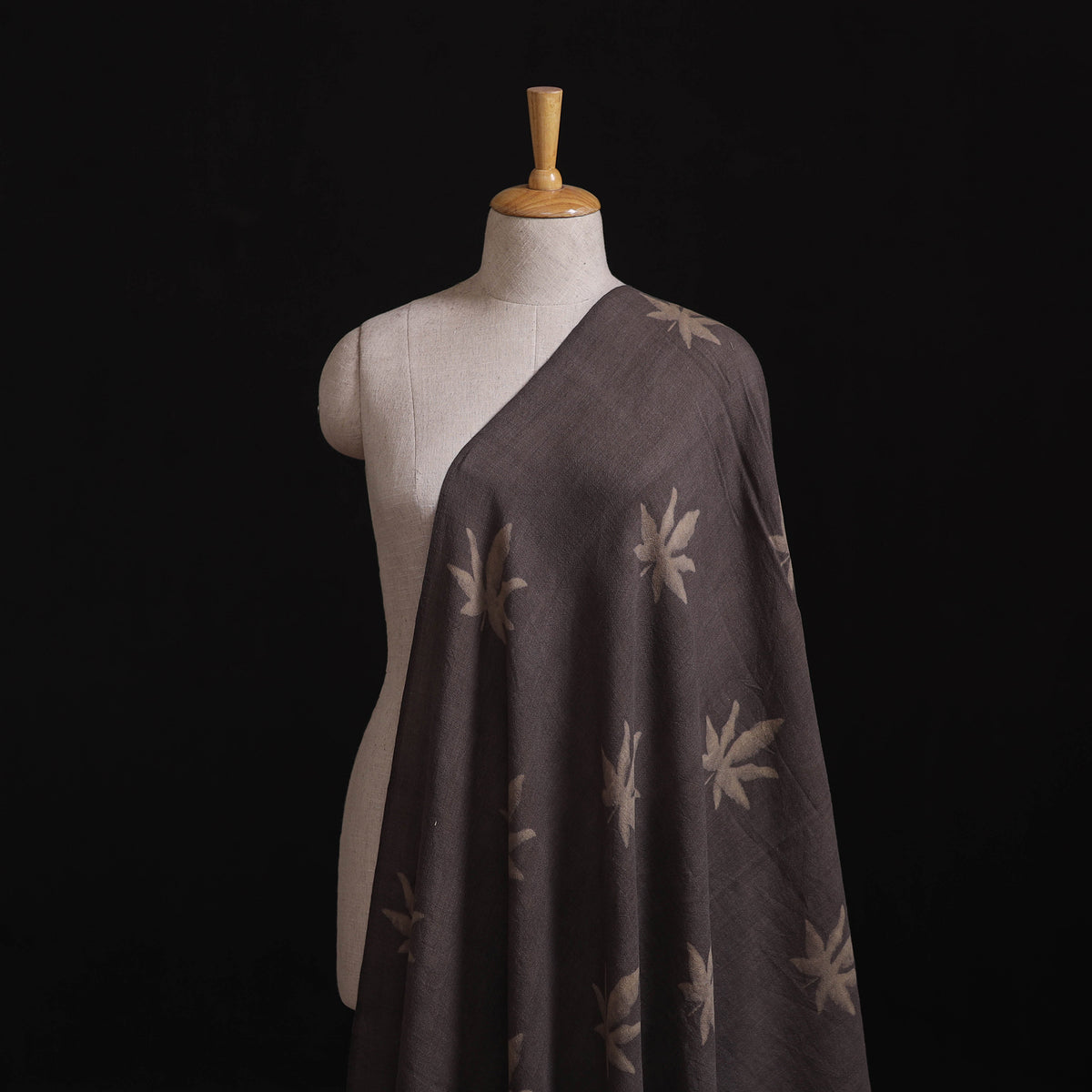 Grey - Pure Handwoven Merino Wool Fabric in Akola Block Prints 06