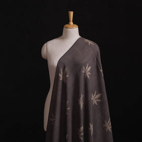 Grey - Pure Handwoven Merino Wool Fabric in Akola Block Prints 06