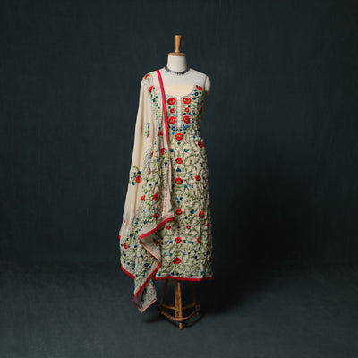 Hand Embroidered Georgette 3pc Unstitched Dress Material Suit Set 13