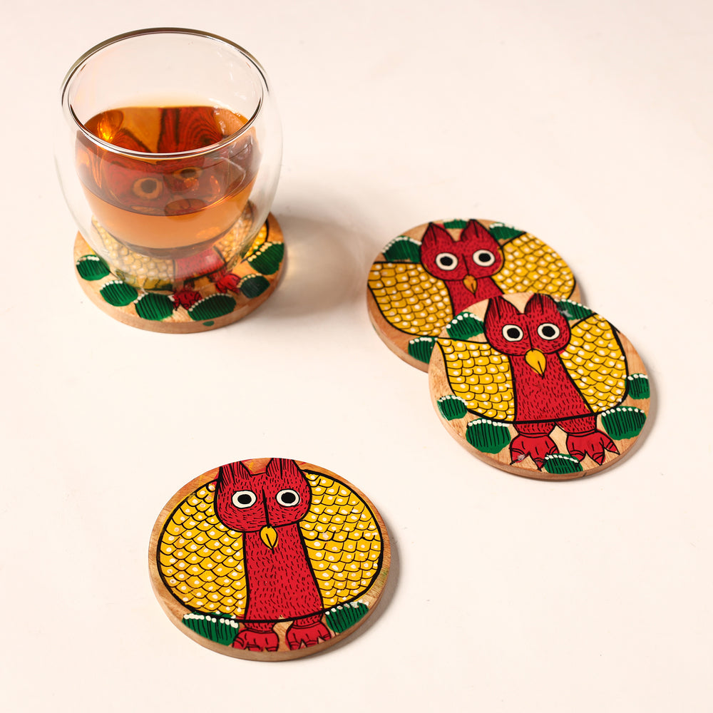 Bengal Patua Handpainted Akashmoni Wooden Coasters (Set of 4) 23