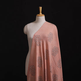 Peach - Pure Handwoven Merino Wool Fabric in Akola Block Prints 08