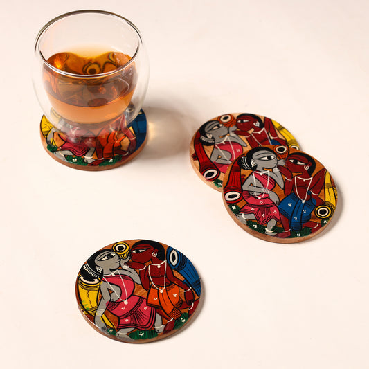 Bengal Patua Handpainted Akashmoni Wooden Coasters (Set of 4) 24