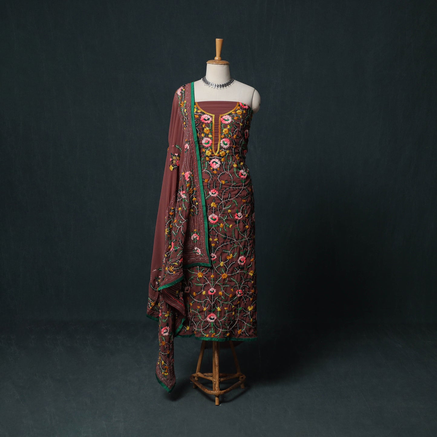Hand Embroidered Georgette 3pc Unstitched Dress Material Suit Set 14