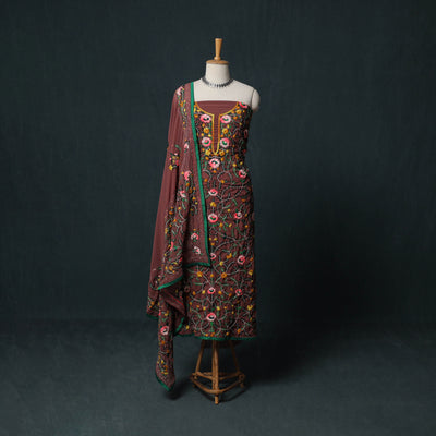 Hand Embroidered Georgette 3pc Unstitched Dress Material Suit Set 14