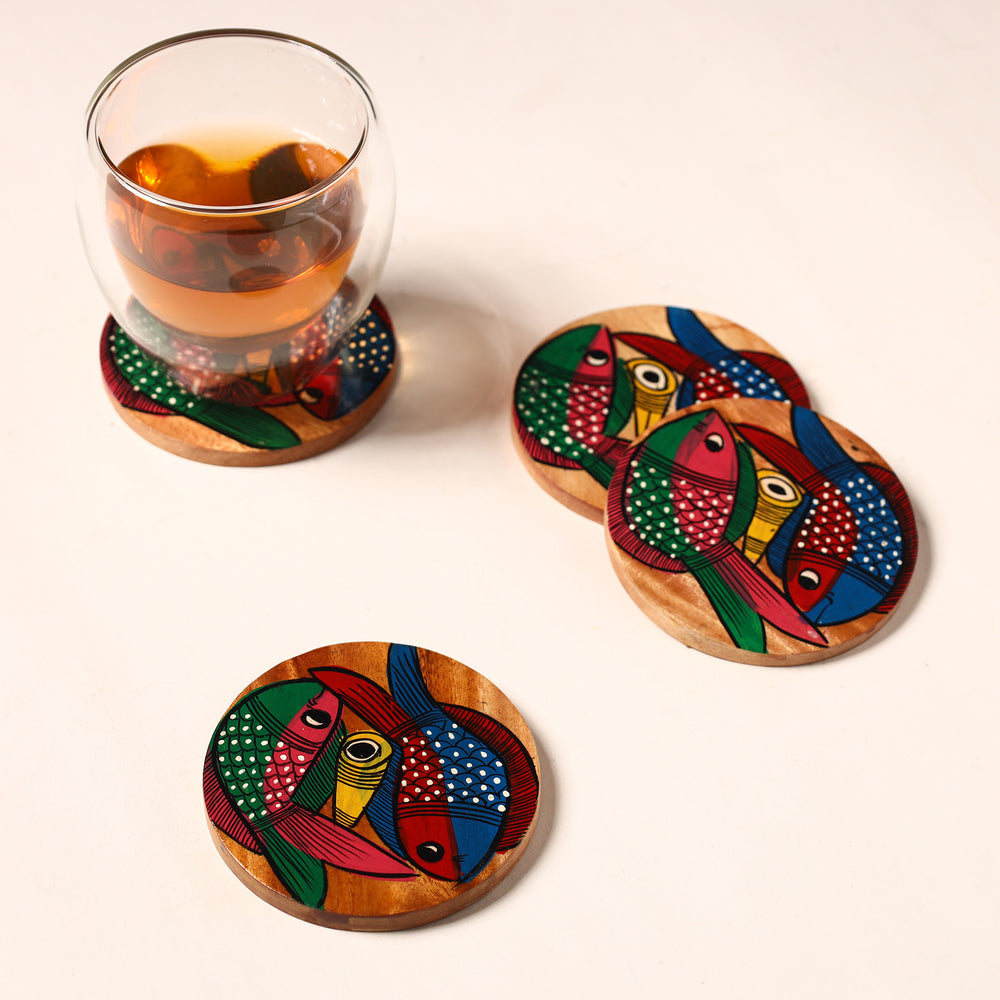 Bengal Patua Handpainted Akashmoni Wooden Coasters (Set of 4) 25