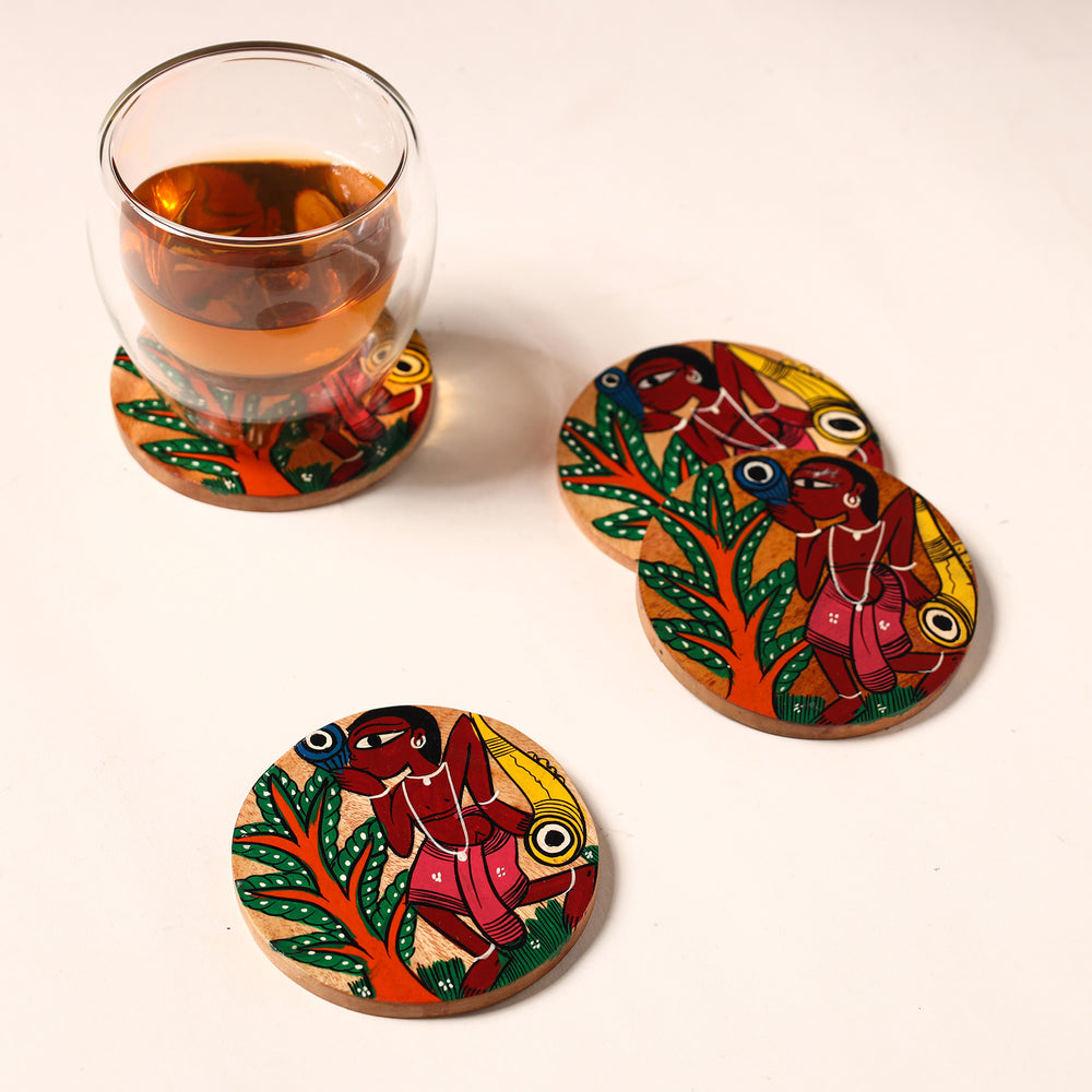 Bengal Patua Handpainted Akashmoni Wooden Coasters (Set of 4) 26