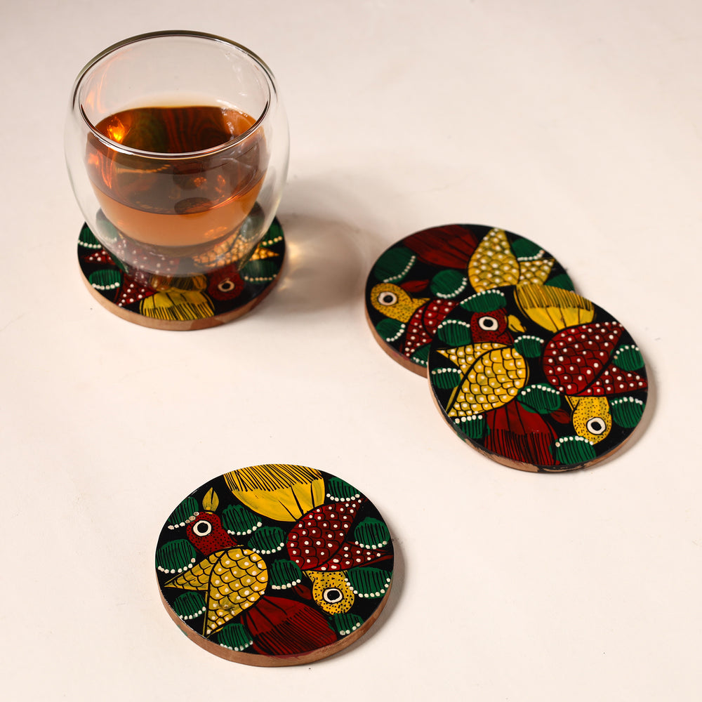 Bengal Patua Handpainted Akashmoni Wooden Coasters (Set of 4) 28