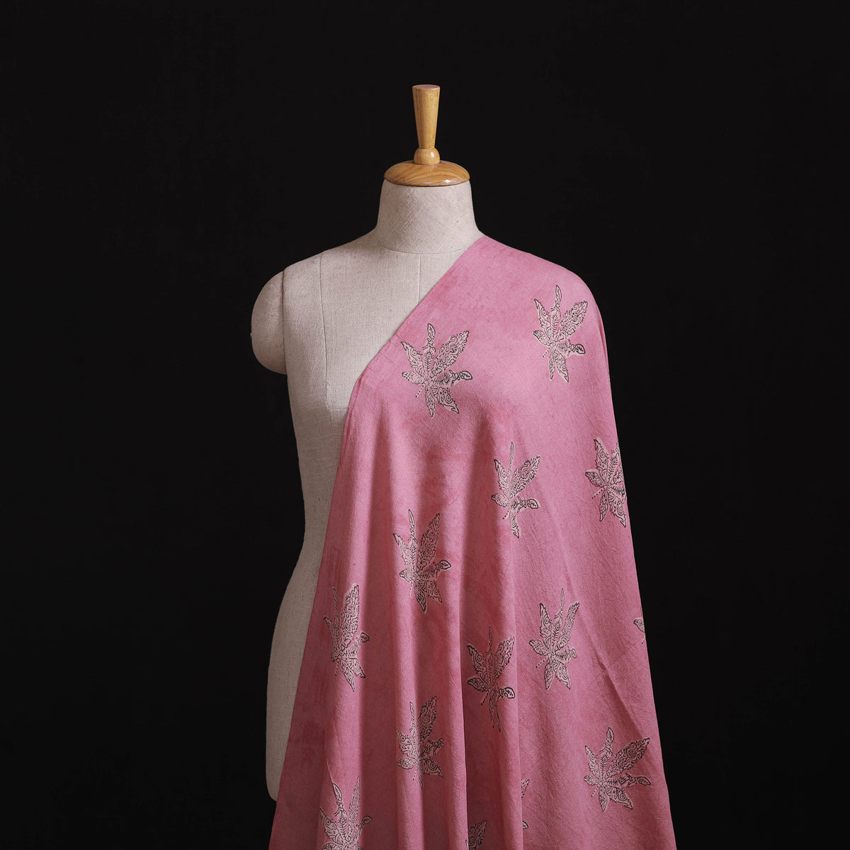 Pink - Pure Handwoven Merino Wool Fabric in Akola Block Prints 13