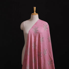 Pink - Pure Handwoven Merino Wool Fabric in Akola Block Prints 13