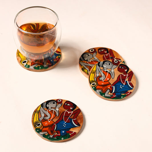 Bengal Patua Handpainted Akashmoni Wooden Coasters (Set of 4) 31