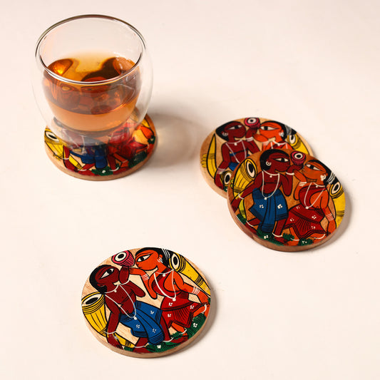 Bengal Patua Handpainted Akashmoni Wooden Coasters (Set of 4) 32