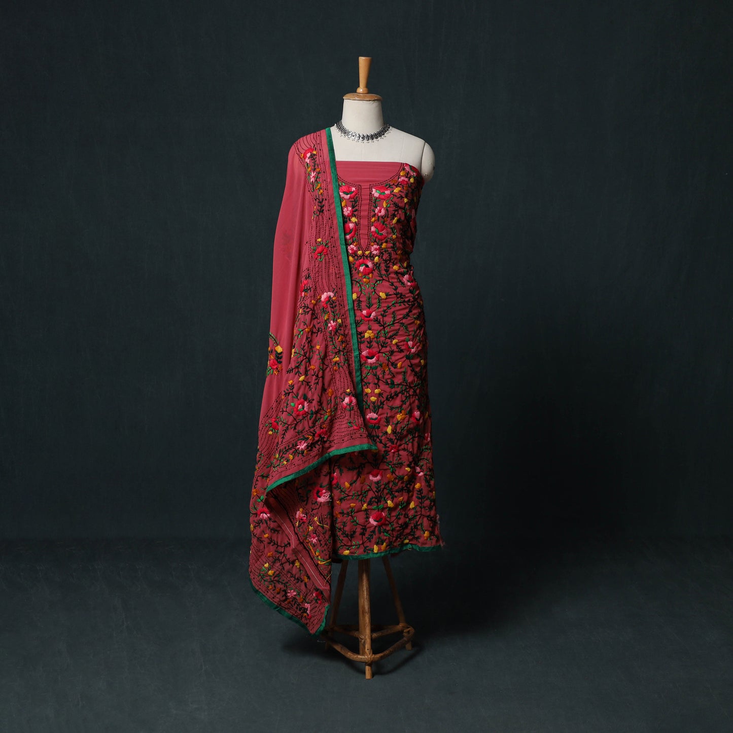 Hand Embroidered Georgette 3pc Unstitched Dress Material Suit Set 15