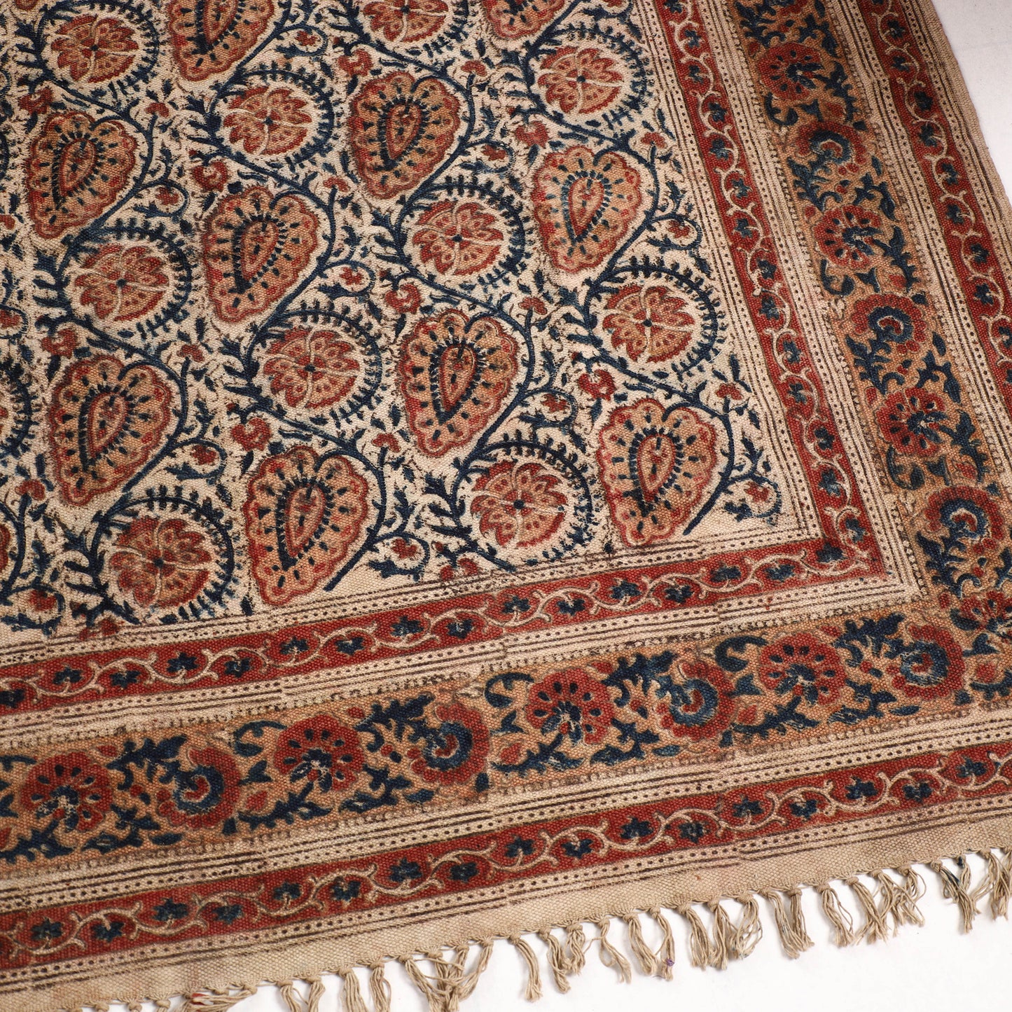 Warangal Weave Kalamkari Block Printed Cotton Durrie / Carpet / Rug (97 x 60 in)