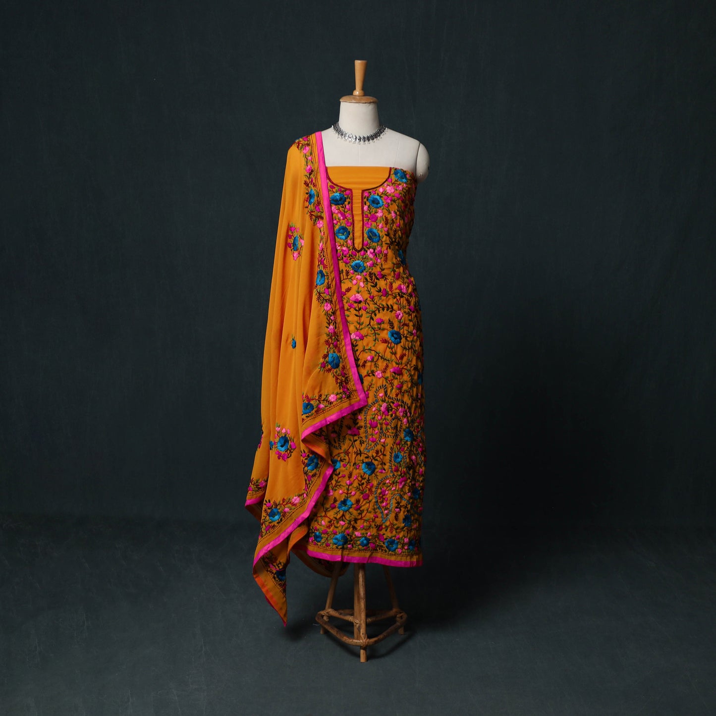 Hand Embroidered Georgette 3pc Unstitched Dress Material Suit Set 16