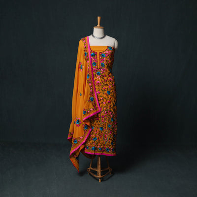 Hand Embroidered Georgette 3pc Unstitched Dress Material Suit Set 16