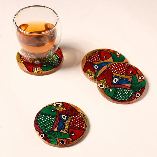 Bengal Patua Handpainted Akashmoni Wooden Coasters (Set of 4) 37