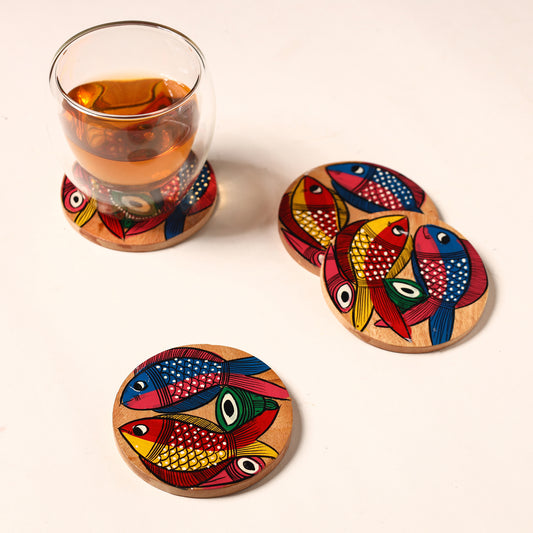 Bengal Patua Handpainted Akashmoni Wooden Coasters (Set of 4) 38