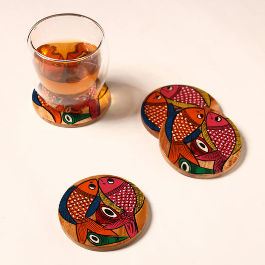 Bengal Patua Handpainted Akashmoni Wooden Coasters (Set of 4) 39