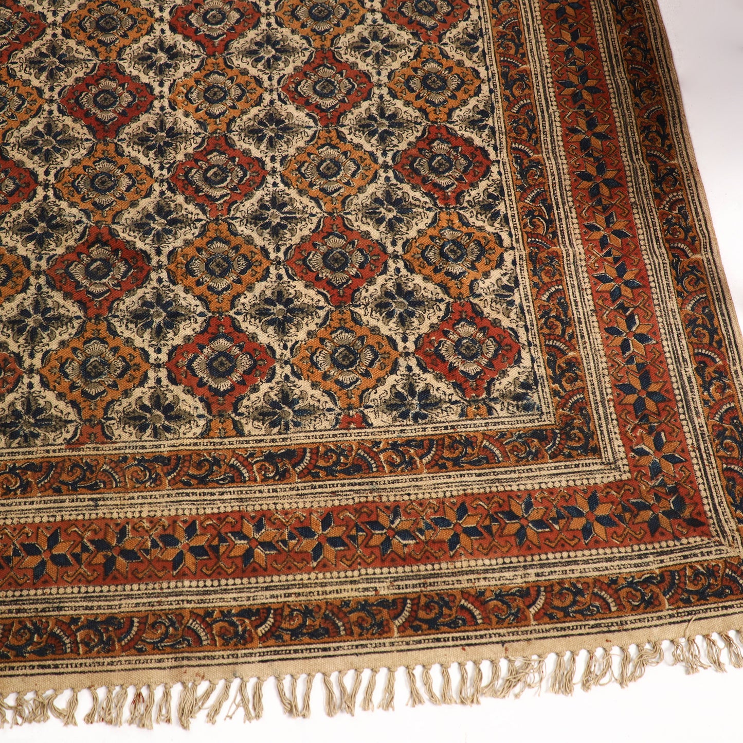Warangal Weave Kalamkari Block Printed Cotton Durrie / Carpet / Rug (97 x 60 in)