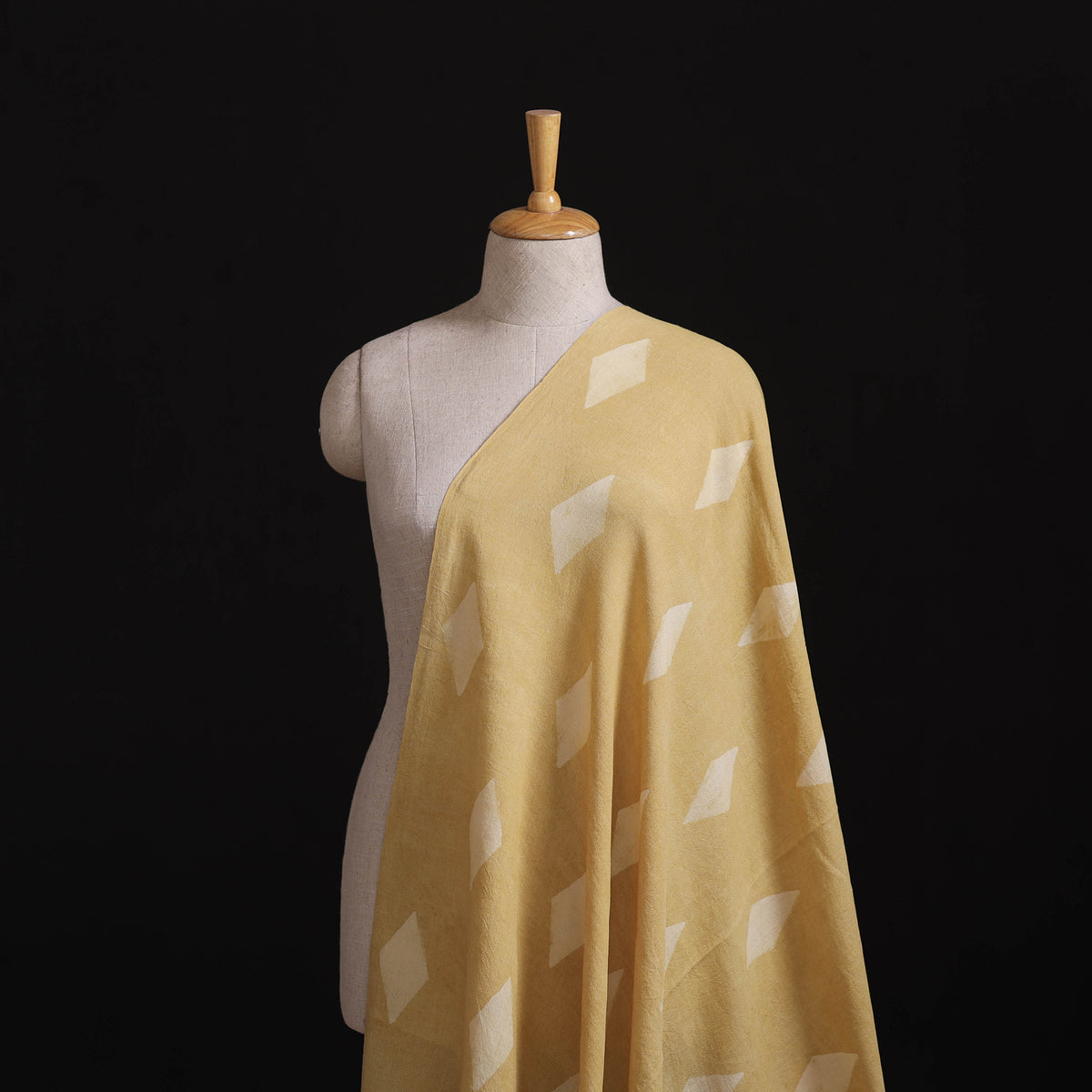 Yellow - Pure Handwoven Merino Wool Fabric in Akola Block Prints 20