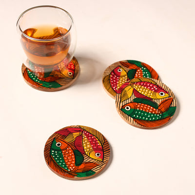 Bengal Patua Handpainted Akashmoni Wooden Coasters (Set of 4) 40