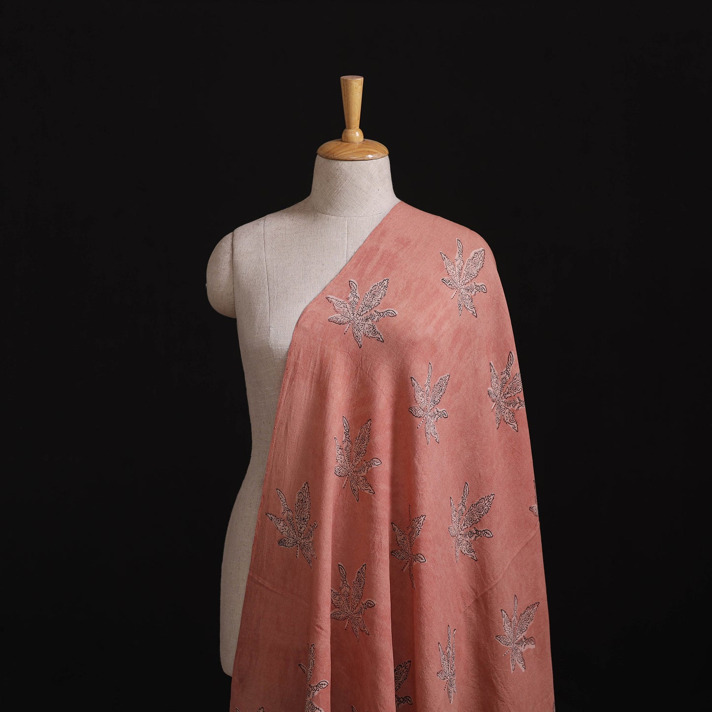 Pink - Pure Handwoven Merino Wool Fabric in Akola Block Prints 21