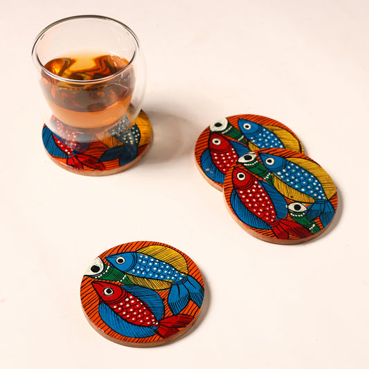 Bengal Patua Handpainted Akashmoni Wooden Coasters (Set of 4) 41