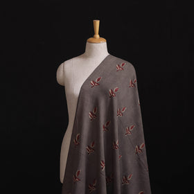 Grey - Pure Handwoven Merino Wool Fabric in Akola Block Prints 22