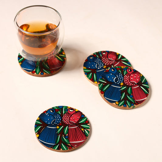 Bengal Patua Handpainted Akashmoni Wooden Coasters (Set of 4) 42