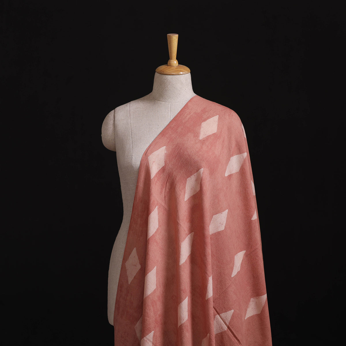 Pink - Pure Handwoven Merino Wool Fabric in Akola Block Prints 23