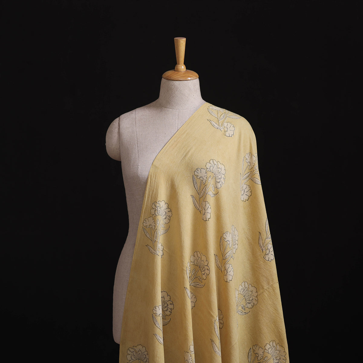 Yellow - Pure Handwoven Merino Wool Fabric in Akola Block Prints 24