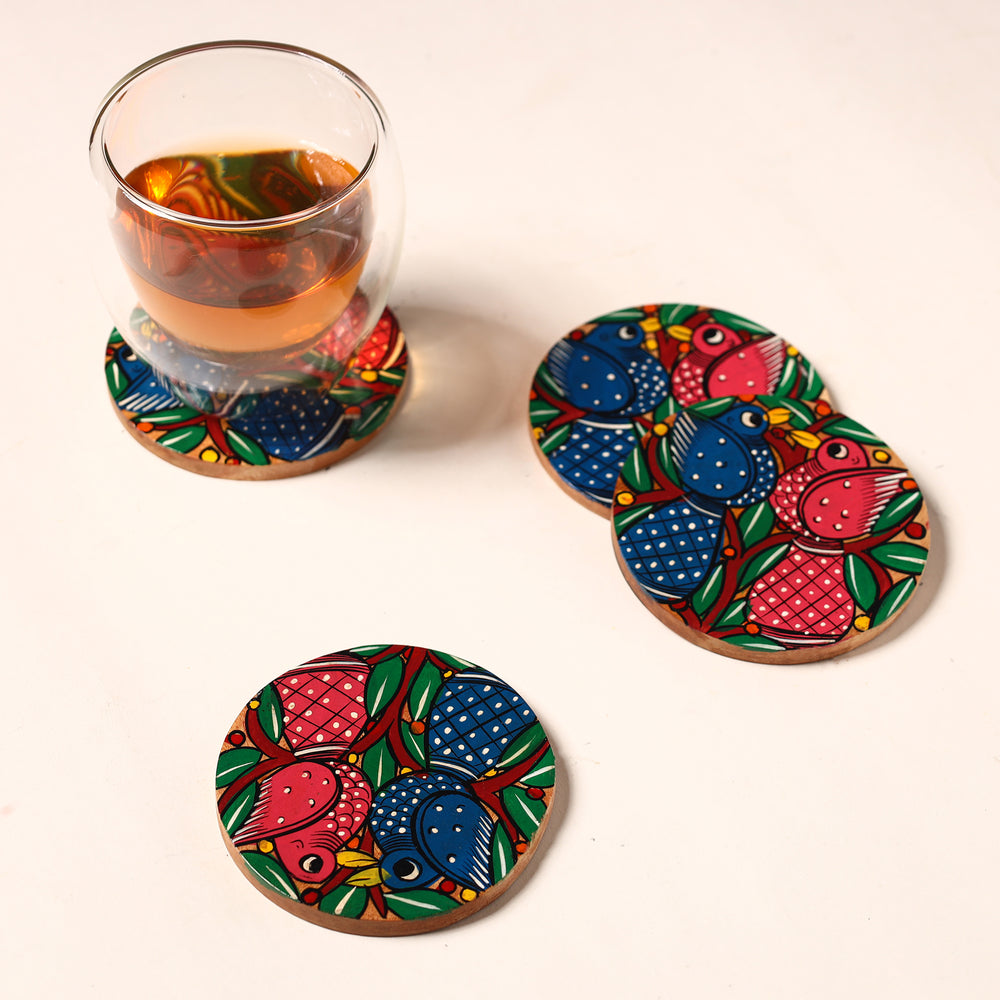 Bengal Patua Handpainted Akashmoni Wooden Coasters (Set of 4) 44