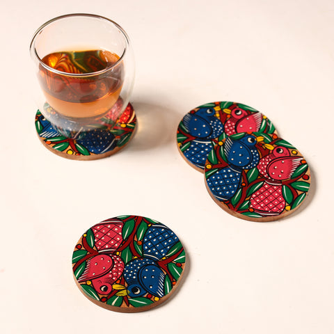 Bengal Patua Handpainted Akashmoni Wooden Coasters (Set of 4) 44