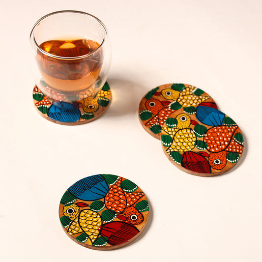 Bengal Patua Handpainted Akashmoni Wooden Coasters (Set of 4) 45