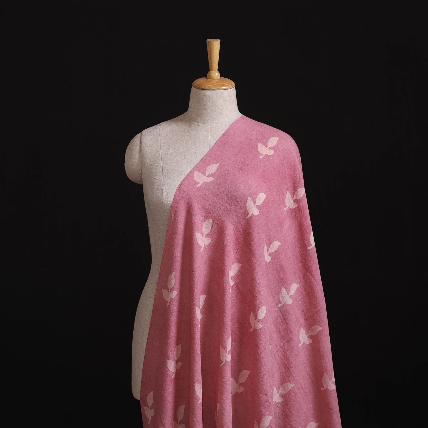 Pink - Pure Handwoven Merino Wool Fabric in Akola Block Prints 27