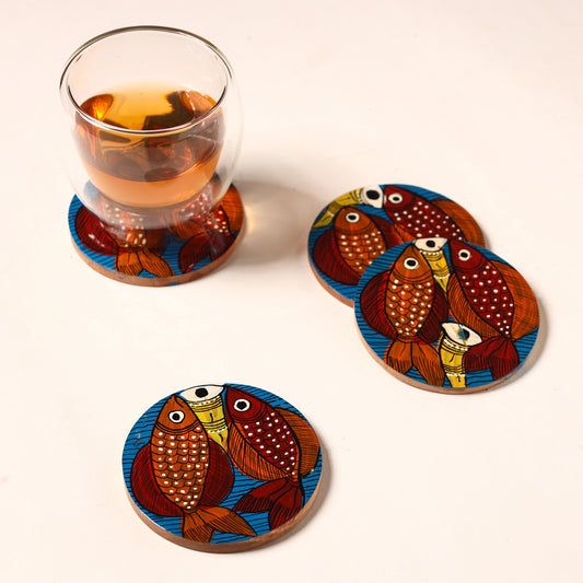 Bengal Patua Handpainted Akashmoni Wooden Coasters (Set of 4) 46