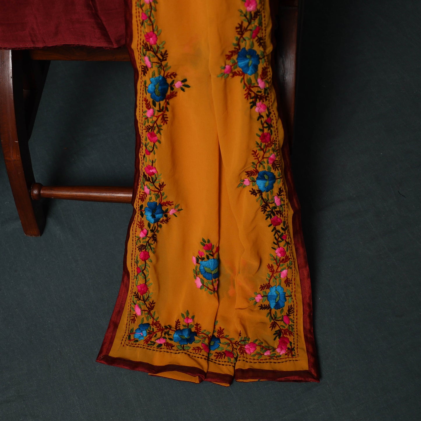 Hand Embroidered Georgette 3pc Unstitched Dress Material Suit Set 17