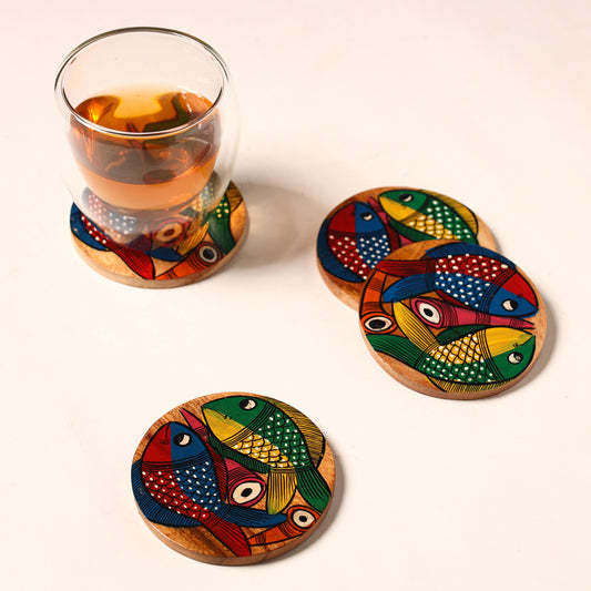 Bengal Patua Handpainted Akashmoni Wooden Coasters (Set of 4) 47